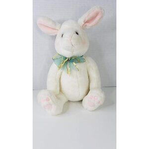 Gund Plush 11" Bunny Rabbit White Stuffed Animal Sitting Green Gold Ribbon